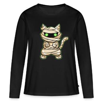 Gruselige Mumienkatze Mit Grünen Augen An - Frauen Premium Bio Langarmshirt - Schwarz - Vorne - Julia (174cm)