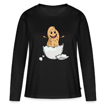 Cacahuète Noix Coquille d’oeuf Naissance Bébé Hourra - T-shirt manches longues Premium bio Femme - noir - Devant - Julia (174cm)