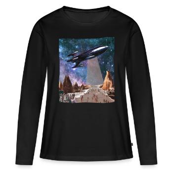 Spaceship Science Fiction Collage Art Shirt - T-shirt manches longues Premium bio Femme - noir - Devant - Julia (174cm)