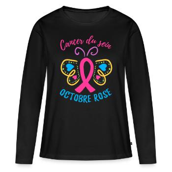 Octobre Ruban Rose Cancer du Sein Sensibilisation - T-shirt manches longues Premium bio Femme - noir - Devant - Julia (174cm)