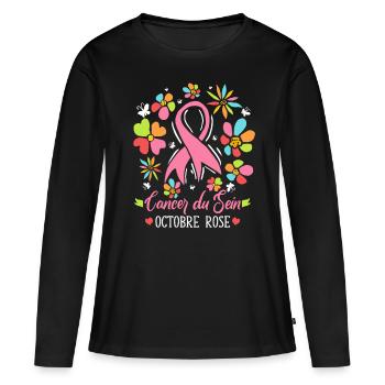 Octobre Ruban Rose Cancer du Sein Sensibilisation - T-shirt manches longues Premium bio Femme - noir - Devant - Julia (174cm)