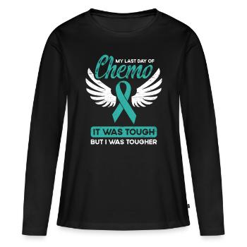 Chimiothérapie contre le cancer Mon dernier jour de chimio - T-shirt manches longues Premium bio Femme - noir - Devant - Julia (174cm)