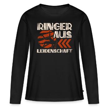 Ringen Ringer aus Leidenschaft - Frauen Premium Bio Langarmshirt - Schwarz - Vorne - Julia (174cm)