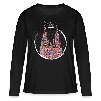 Kölner Dom Karneval Fasching Konfetti Geschenk - Frauen Premium Bio Langarmshirt - Schwarz - Vorne - Julia (174cm)
