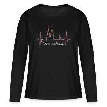 Cathédrale de Cologne Heartbeat Carnaval Confetti Cadeau - T-shirt manches longues Premium bio Femme - noir - Devant - Julia (174cm)