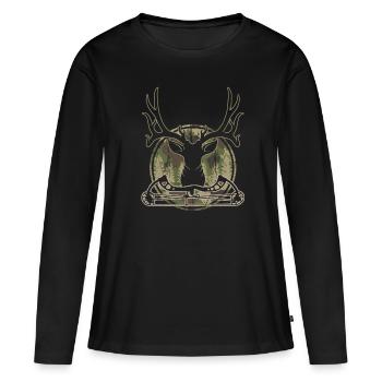 Hirschkopf Compound Bow Jäger Pfeil & Bogen - Frauen Premium Bio Langarmshirt - Schwarz - Vorne - Julia (174cm)