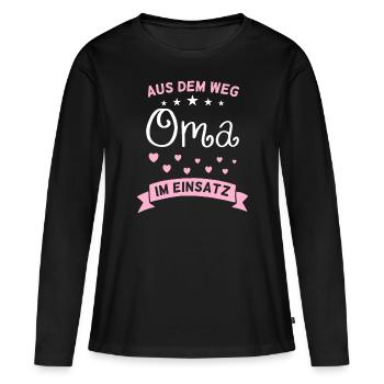 Aus dem Weg Oma im Einsatz - Frauen Premium Bio Langarmshirt - Schwarz - Vorne - Julia (174cm)