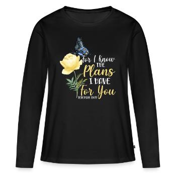 Christian Bible Verse Butterfly - Frauen Premium Bio Langarmshirt - Schwarz - Vorne - Julia (174cm)