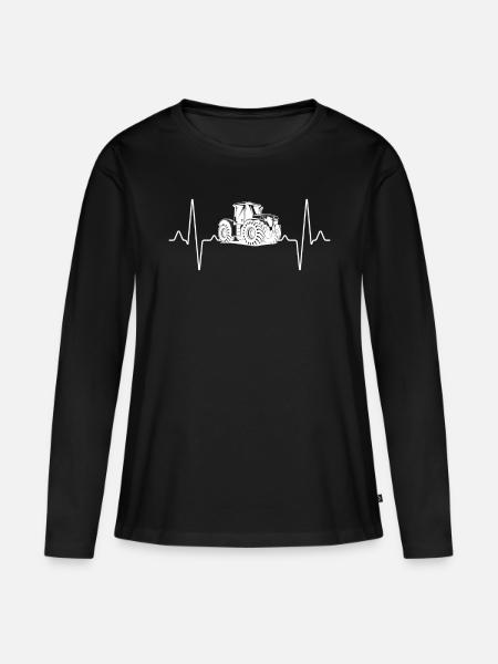 Traktor Herzschlag - Frauen Premium Bio Langarmshirt - Schwarz