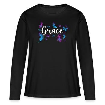 Christian Bible Verse Quote - Frauen Premium Bio Langarmshirt - Schwarz - Vorne - Julia (174cm)