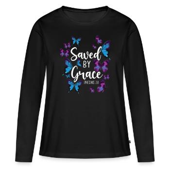 Christian Bible Verse Quote - Frauen Premium Bio Langarmshirt - Schwarz - Vorne - Julia (174cm)
