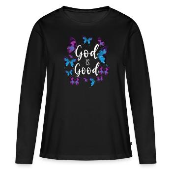 Christian Bible Verse Quote - Frauen Premium Bio Langarmshirt - Schwarz - Vorne - Julia (174cm)