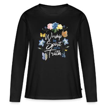 Christian Bible Verse Butterfly - Frauen Premium Bio Langarmshirt - Schwarz - Vorne - Julia (174cm)