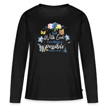 Christian Bible Verse Butterfly - Frauen Premium Bio Langarmshirt - Schwarz - Vorne - Julia (174cm)