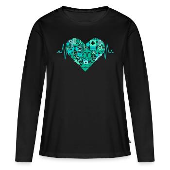 Service de secours cardiaque paramédical Heartbeat ECG Heart - T-shirt manches longues Premium bio Femme - noir - Devant - Julia (174cm)