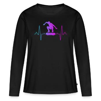 Skater Skate Heartbeat - T-shirt manches longues Premium bio Femme - noir - Devant - Julia (174cm)