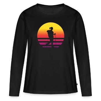 Retro Damen Wandern Pilgerin Alpen Berge Wanderin - Frauen Premium Bio Langarmshirt - Schwarz - Vorne - Julia (174cm)
