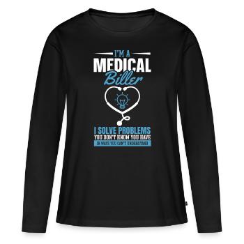 Codage médical ICD Je suis un facturier médical - T-shirt manches longues Premium bio Femme - noir - Devant - Julia (174cm)