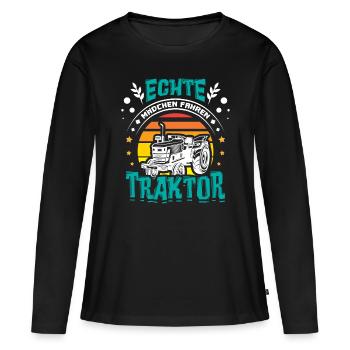 Mädchen Traktor fahren - Frauen Premium Bio Langarmshirt - Schwarz - Vorne - Julia (174cm)