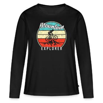 Mountain Mountainbike Explorer - Frauen Premium Bio Langarmshirt - Schwarz - Vorne - Julia (174cm)