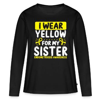 Sœur Ruban Jaune Double Endométriose Sensibilisation - T-shirt manches longues Premium bio Femme - noir - Devant - Julia (174cm)