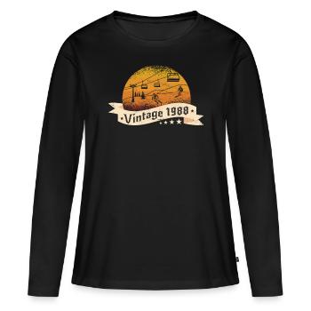 Skieur Remontée mécanique né en 1988 Anniversaire - T-shirt manches longues Premium bio Femme - noir - Devant - Julia (174cm)
