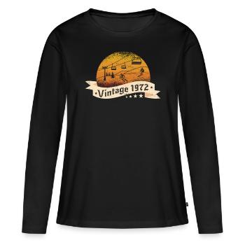 Skieur Remontée mécanique né en 1972 Anniversaire - T-shirt manches longues Premium bio Femme - noir - Devant - Julia (174cm)