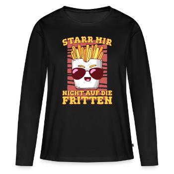 Pommes Frites | Starr mir nicht auf die Fritten | - Frauen Premium Bio Langarmshirt - Schwarz - Vorne - Julia (174cm)