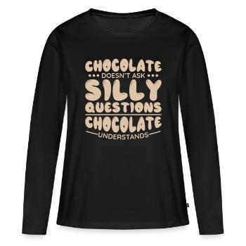 Chocolat Chocolat Chocolat Barre de chocolat Cuisson - T-shirt manches longues Premium bio Femme - noir - Devant - Julia (174cm)