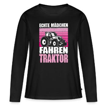 Echte Mädchen Fahren Traktor Landwirtin Trecker - Frauen Premium Bio Langarmshirt - Schwarz - Vorne - Julia (174cm)