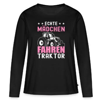 Echte Mädchen Fahren Traktor Landwirtin Trecker - Frauen Premium Bio Langarmshirt - Schwarz - Vorne - Julia (174cm)