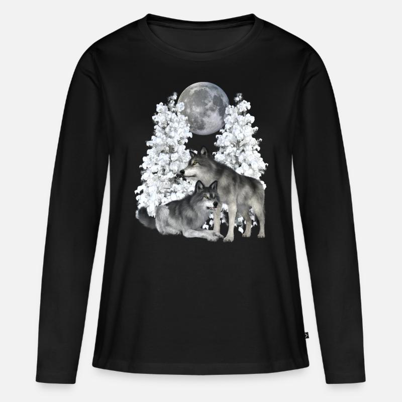 Wolf, Wölfe im Winter - Frauen Premium Bio Langarmshirt - Schwarz