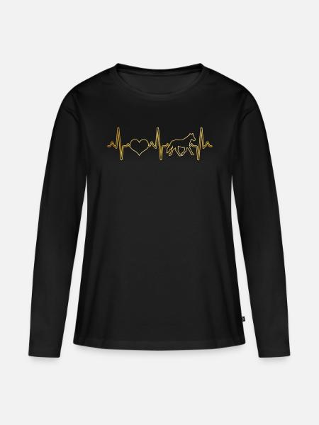Pferd Herzschlag - Frauen Premium Bio Langarmshirt - Schwarz
