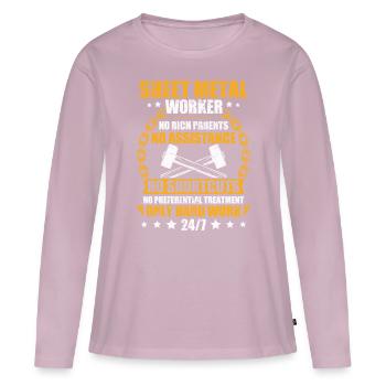 Travail de la tôle pour un tôlier - T-shirt manches longues Premium bio Femme - rose poudré - Devant - Julia (174cm)