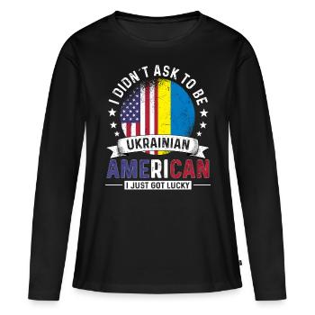 Drapeaux ukrainiens américains Fierté Ukraine Drapeau - T-shirt manches longues Premium bio Femme - noir - Devant - Julia (174cm)