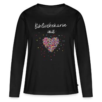 Bibliothekarin mit Herz Bibliothek Lesen - Frauen Premium Bio Langarmshirt - Schwarz - Vorne - Julia (174cm)