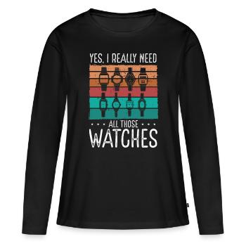 Watch Collector Vintage Watch Box Watch Collecting - Women's Premium Organic Long Sleeve Shirt - black - Front - Julia (174cm)
