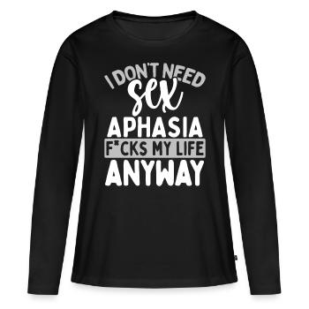 Carte de sensibilisation à l’aphasie Réadaptation aphasique - T-shirt manches longues Premium bio Femme - noir - Devant - Julia (174cm)