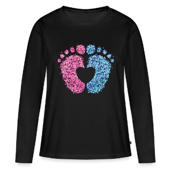 Grossesse Mère Maman Bébé Pieds - T-shirt manches longues Premium bio Femme - noir - Devant - Julia (174cm)