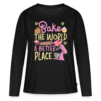 Bake Baking Beater Bake The World - Women's Premium Organic Long Sleeve Shirt - black - Front - Julia (174cm)