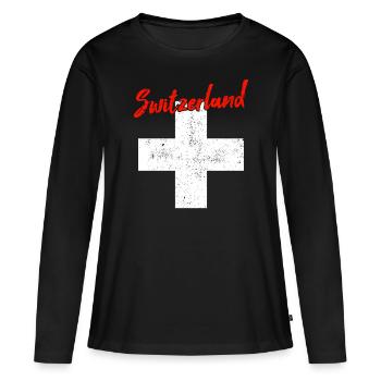 Suisse Suisse - T-shirt manches longues Premium bio Femme - noir - Devant - Julia (174cm)