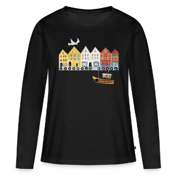 Bergen Norwegen - Frauen Premium Bio Langarmshirt - Schwarz - Vorne - Julia (174cm)