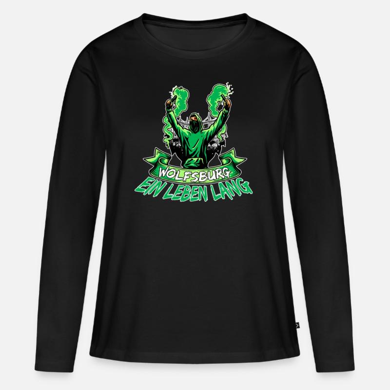 Wolfsburg ein Leben lang - Frauen Premium Bio Langarmshirt - Schwarz