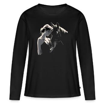 Cavalier & Cheval | Fille de cheval | Équitation Western - T-shirt manches longues Premium bio Femme - noir - Devant - Julia (174cm)