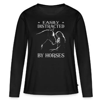 Cavalier & Cheval | Fille de cheval | Équitation Western - T-shirt manches longues Premium bio Femme - noir - Devant - Julia (174cm)