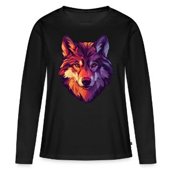 Floral Wolf Vintage Blumen Wolf Gesicht für Wölfe - Frauen Premium Bio Langarmshirt - Schwarz - Vorne - Julia (174cm)