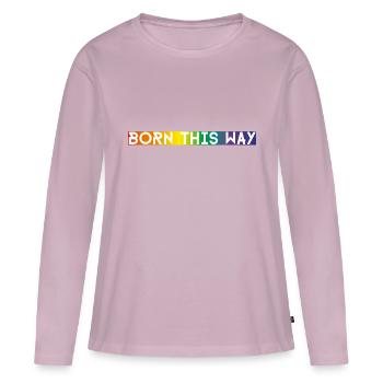born this way weiße Schrift auf Regenbogen - Frauen Premium Bio Langarmshirt - Altrosa - Vorne - Julia (174cm)