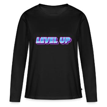 Passez au niveau supérieur - T-shirt manches longues Premium bio Femme - noir - Devant - Julia (174cm)