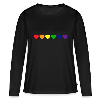 LGBT Arc-en-ciel Gay Coeur Homosexualité - T-shirt manches longues Premium bio Femme - noir - Devant - Julia (174cm)