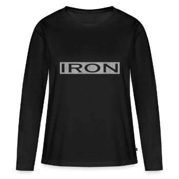 IRON - Version 3 - Frauen Premium Bio Langarmshirt - Schwarz - Vorne - Julia (174cm)